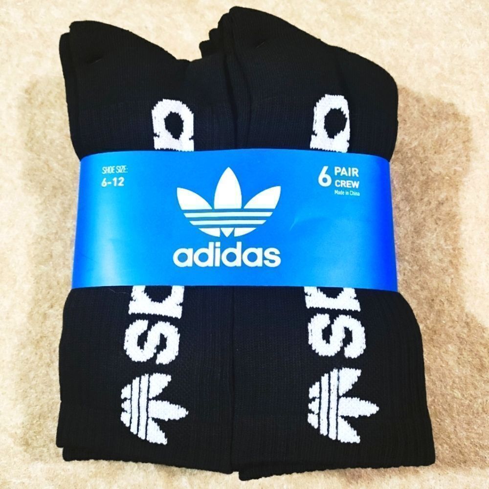 Adidas Men's Black White Moisture Wicking Crew Socks 6 Pack #1